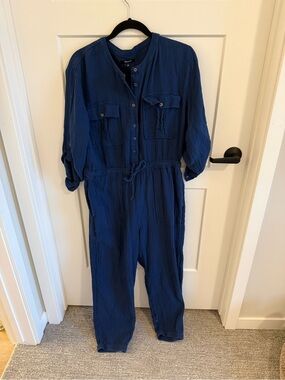 Madewell Blue Gauze Utility Jumpsuit 12 Women’s Long Sleeve Tie Waist One Piece